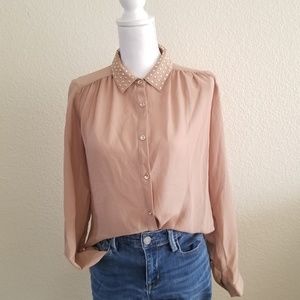 Cream hi-lo button-up blouse